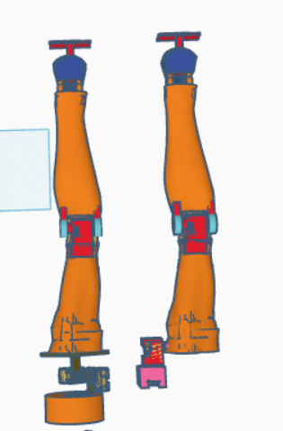 CAD Human Arm gimbal versions side by side