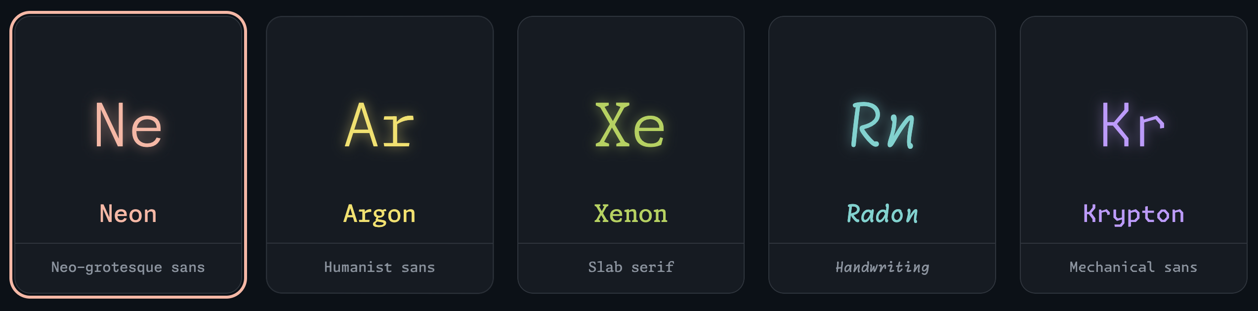 the available varients of the font