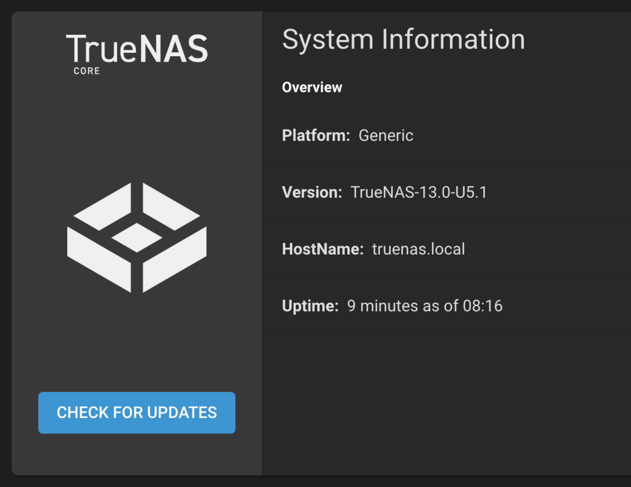 check for updates button in the truenas web ui