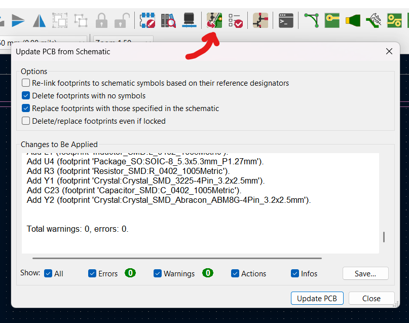 Update PCB from Schematic