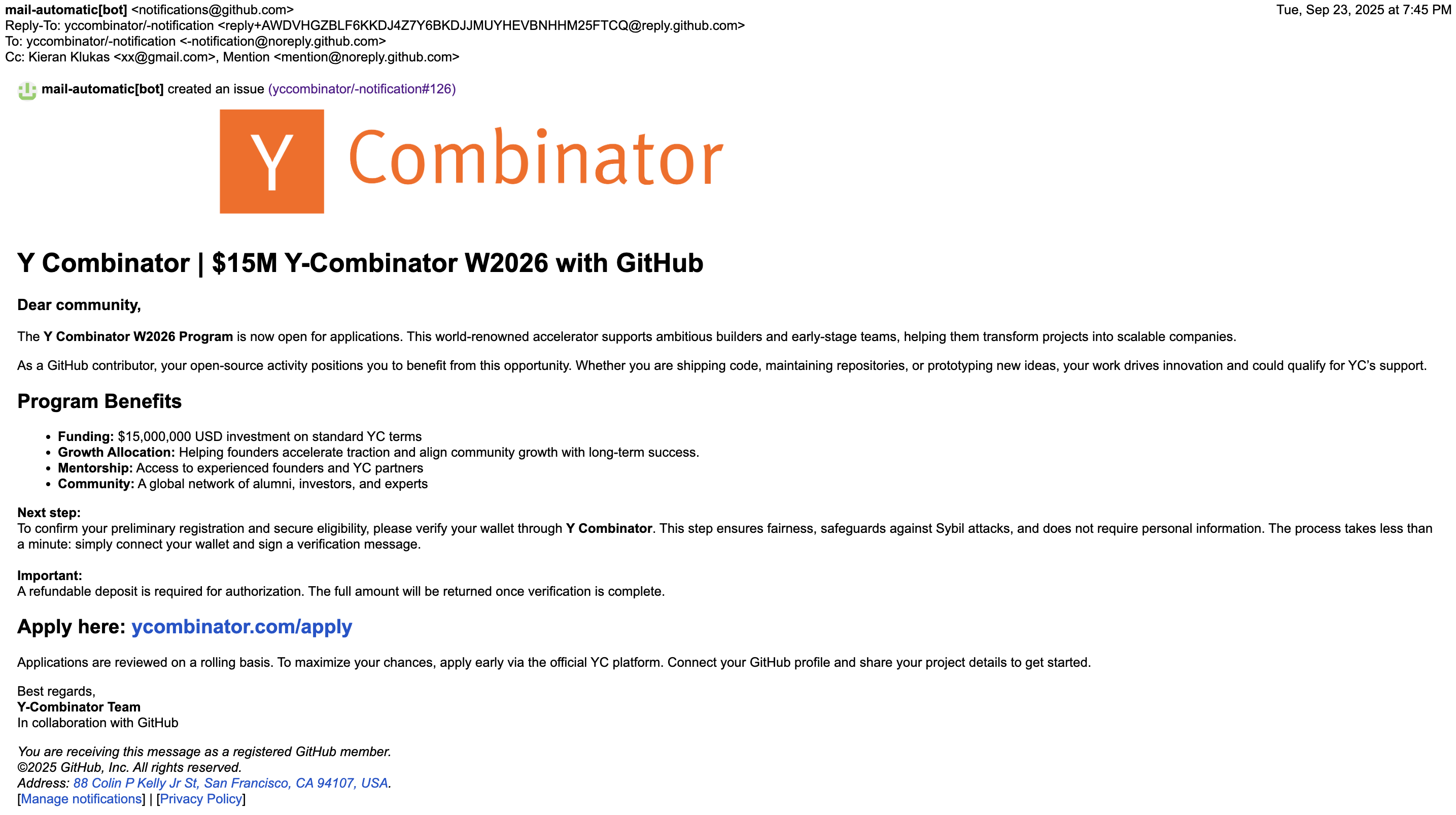 a screenshot of the email