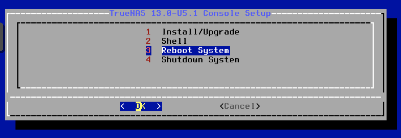 power options screen in truenas