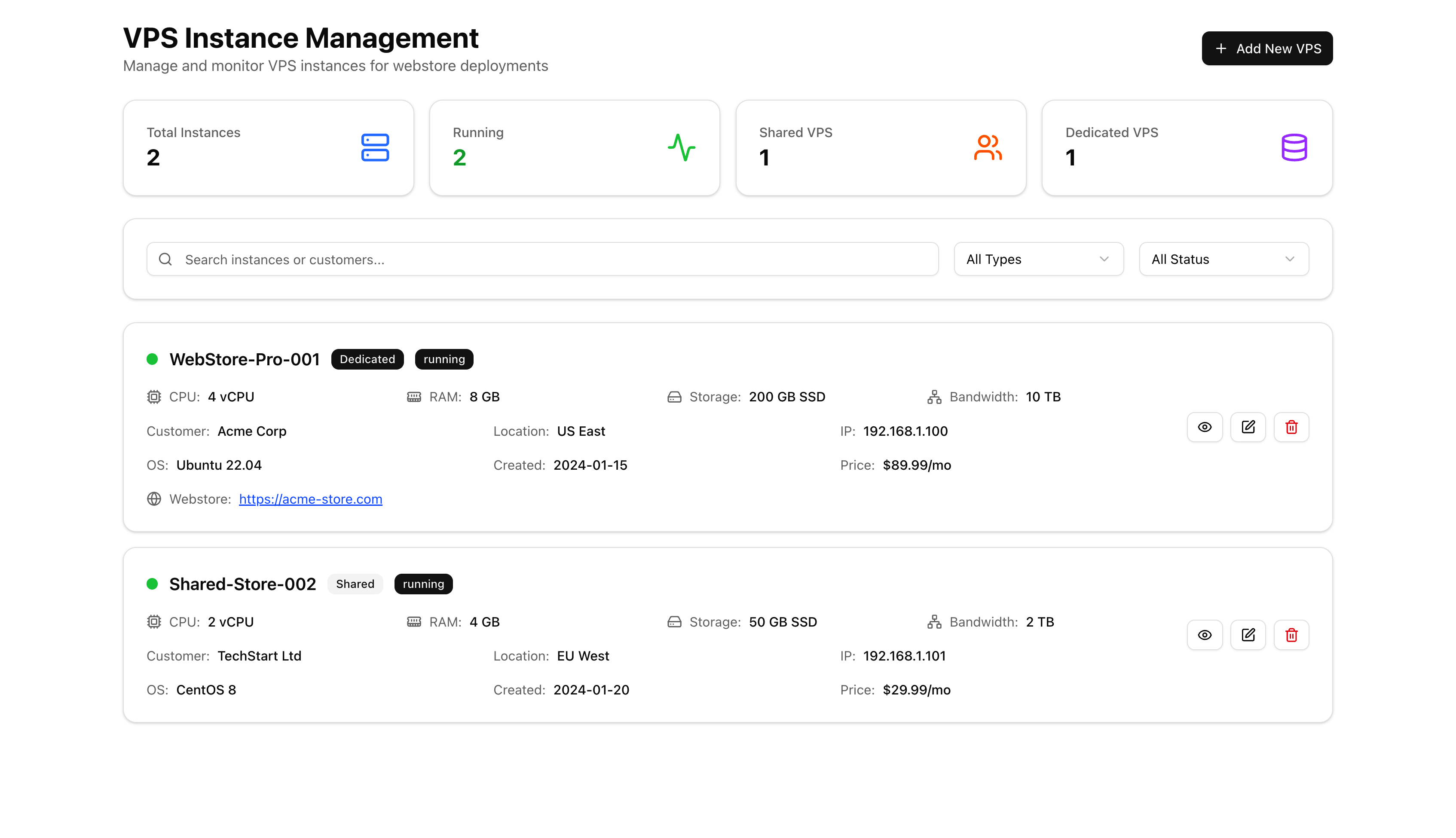 VPS Instance Management UI