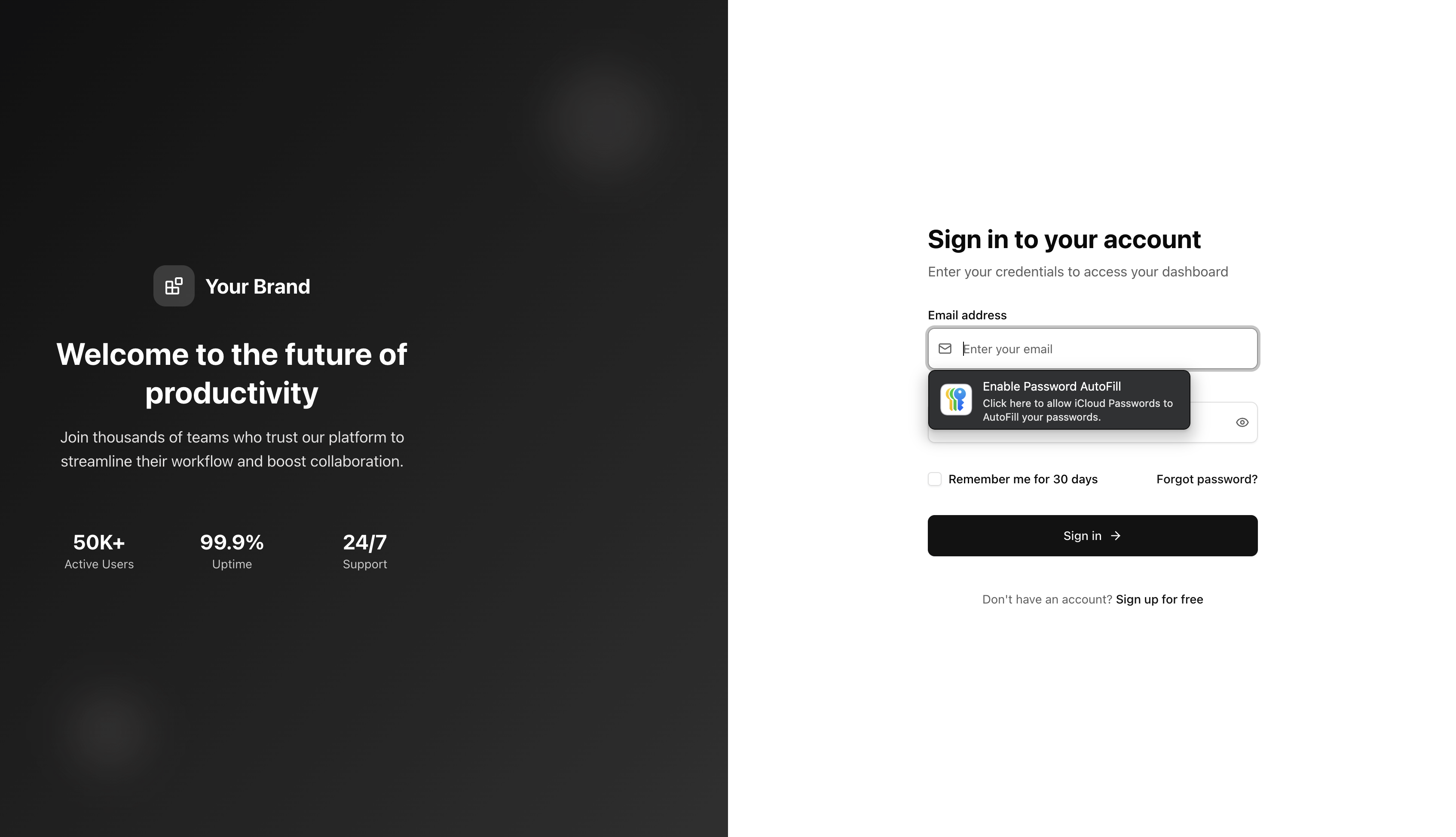 Split Screen Login