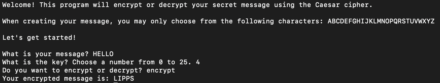 Programming Caesar Cipher