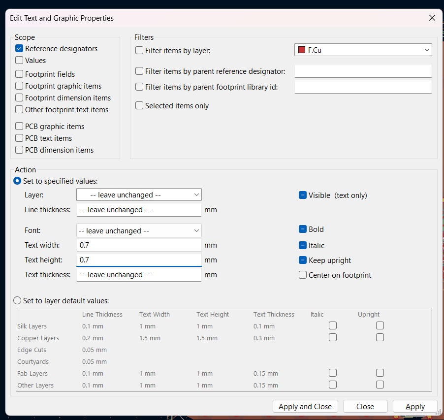 Text and Graphics Settings