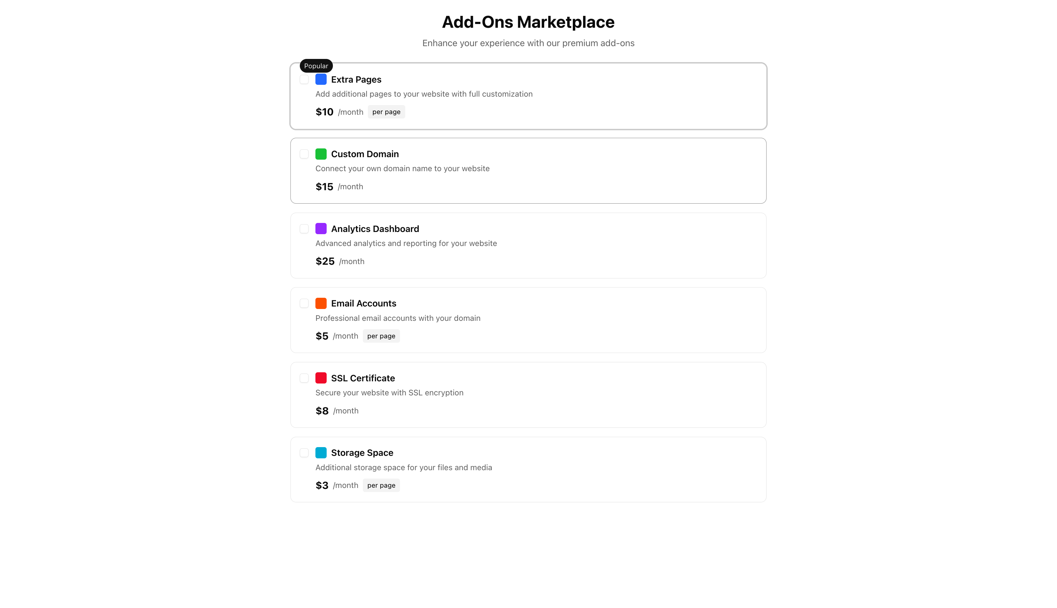 Simple Add-Ons Store