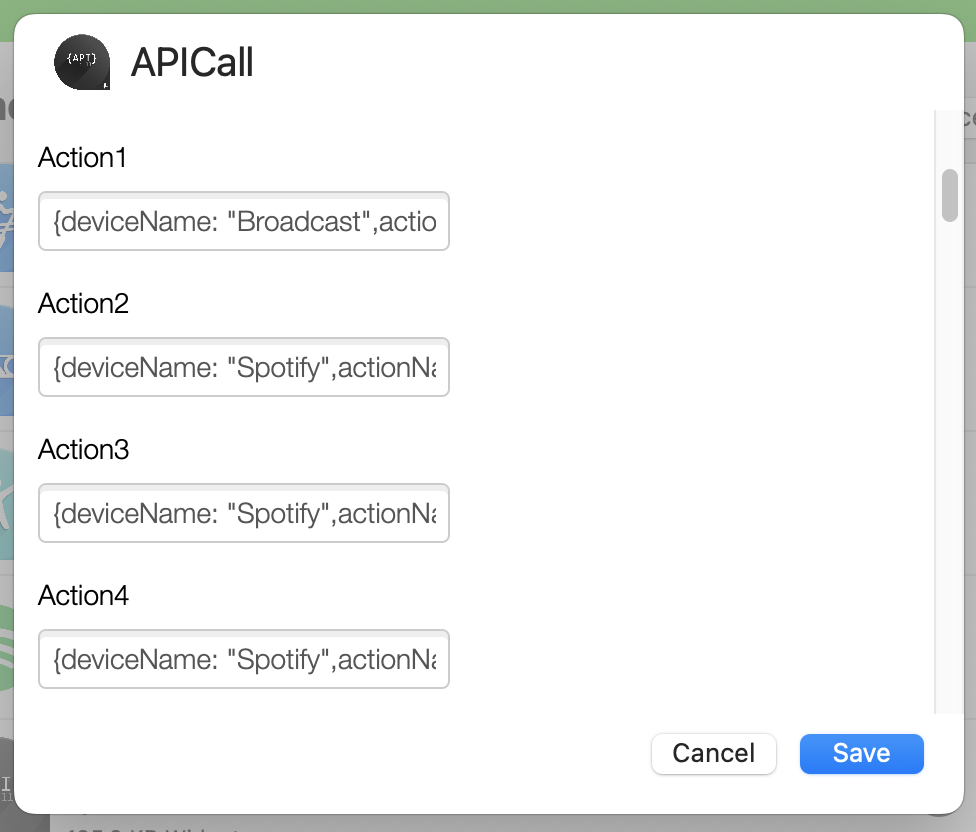 ApiCall settings page