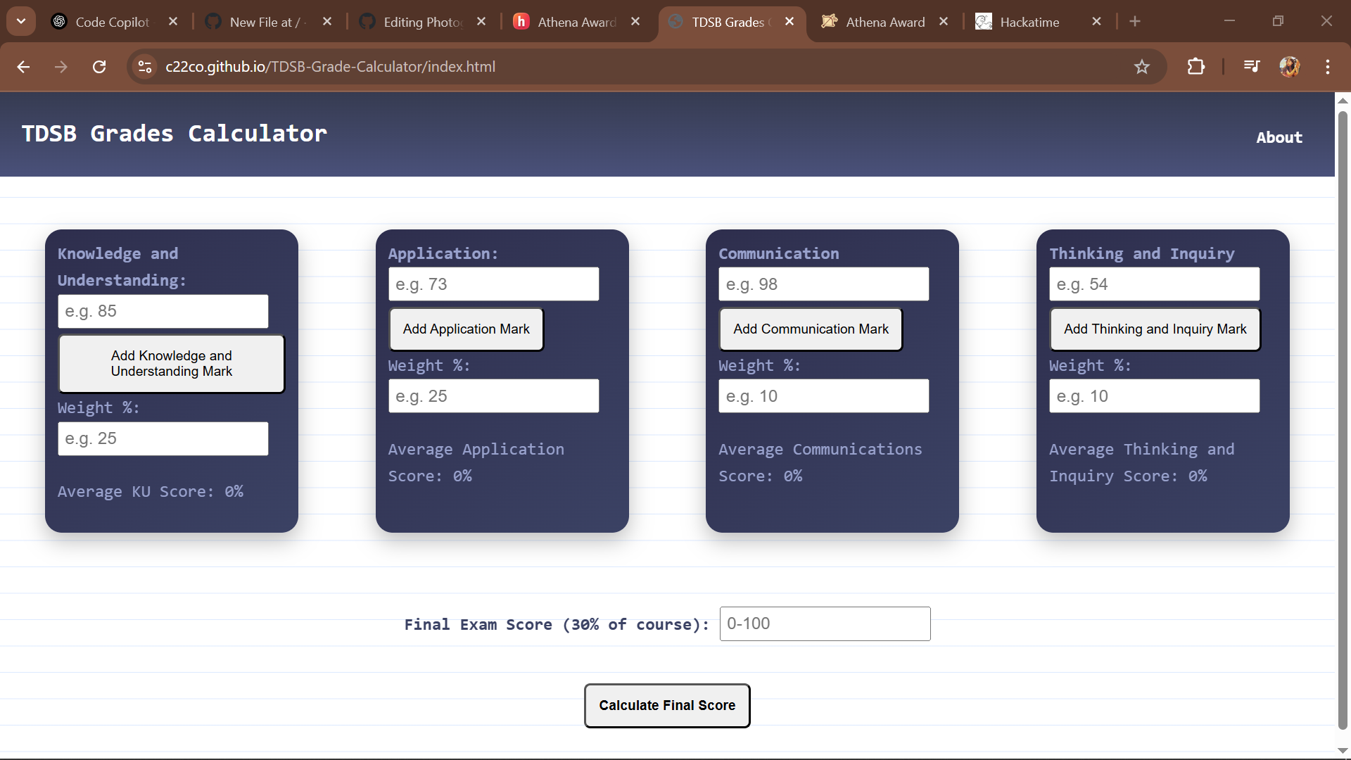 TDSB Grades Calculator